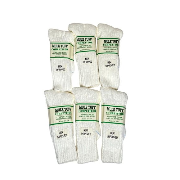 Mule Tuff Competitor Comfort Work Sport Socks Mens Size 9-11 6 Pairs Made In USA - Picture 1 of 5